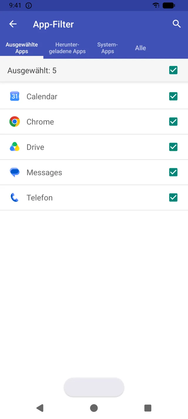 App-Filter mit ausgewählten Apps