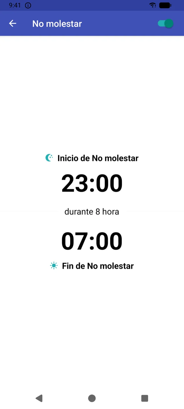Pantalla del horario de No molestar