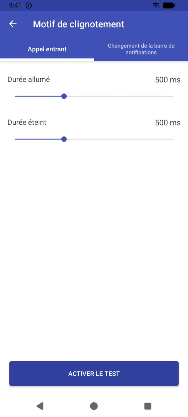 Écran de réglage du motif de clignotement