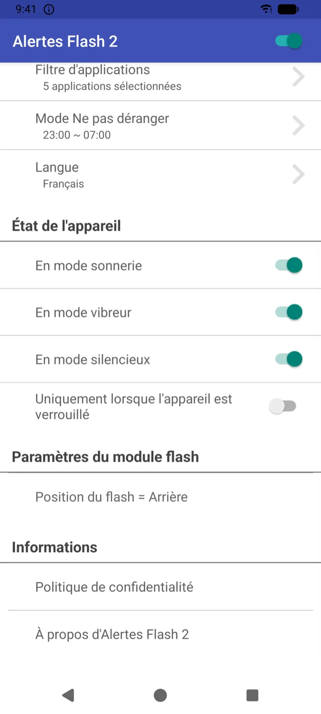 Réglages de l’état de l’appareil pour les modes sonnerie, vibreur et silencieux