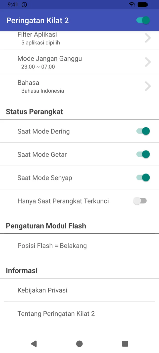 Pengaturan status perangkat untuk mode dering, getar, dan senyap