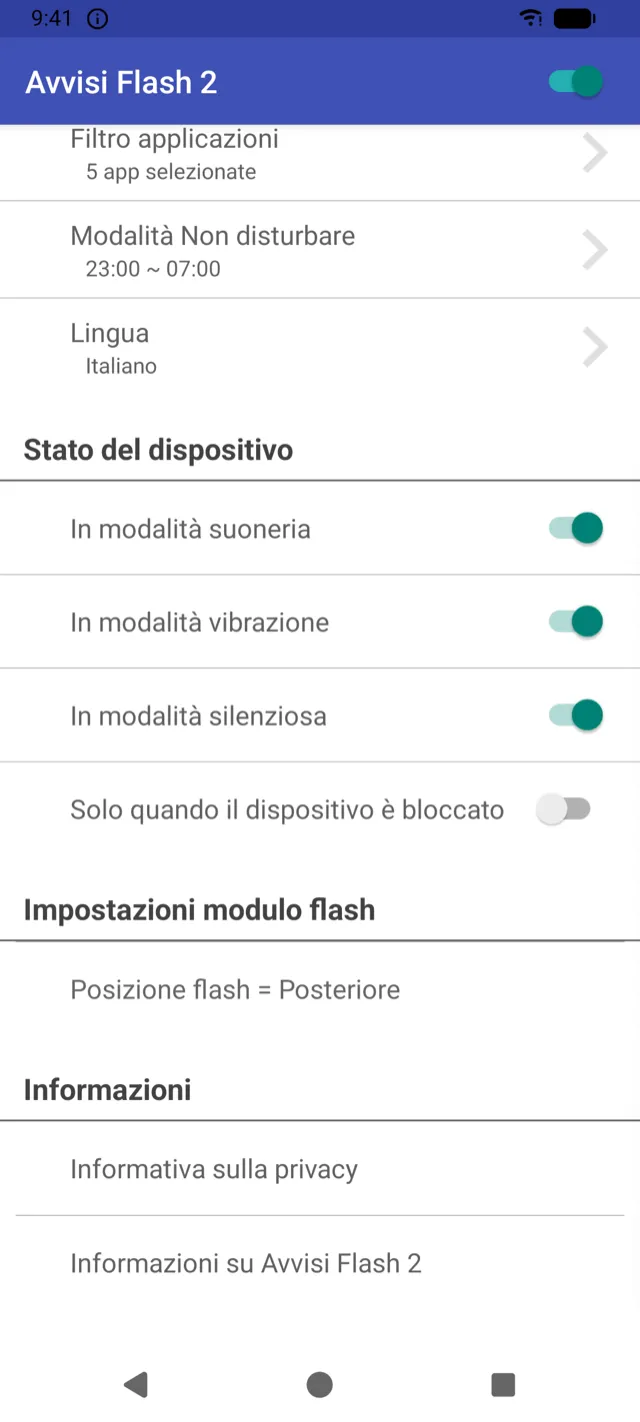 Impostazioni dello stato del dispositivo per le modalità suoneria, vibrazione e silenziosa