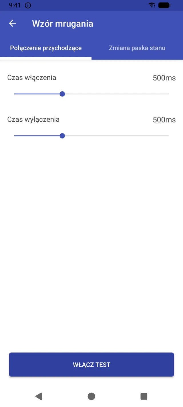 Ekran ustawień wzoru mrugania