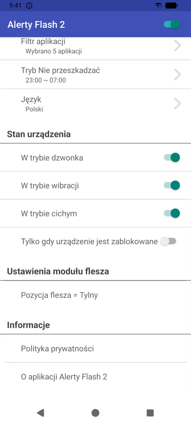 Ustawienia stanu urządzenia dla trybu dzwonka, wibracji i cichego
