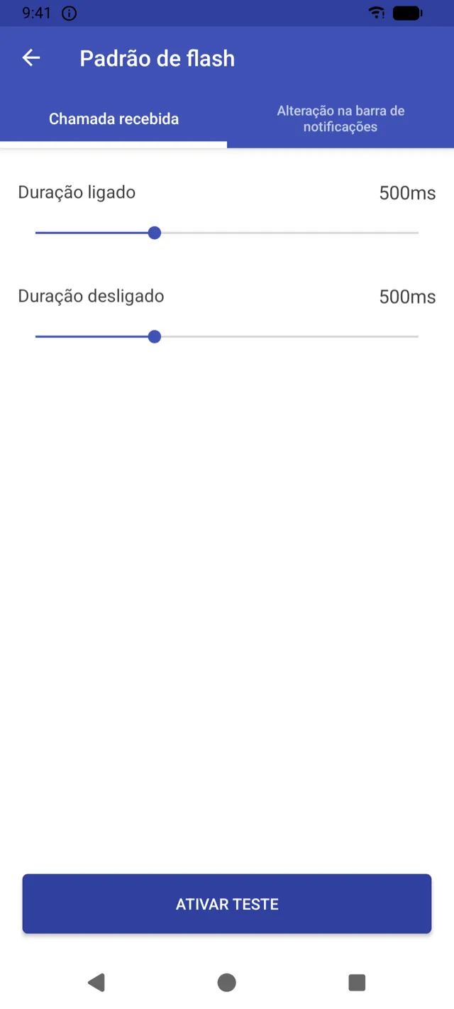 Tela de configuração do padrão de flash