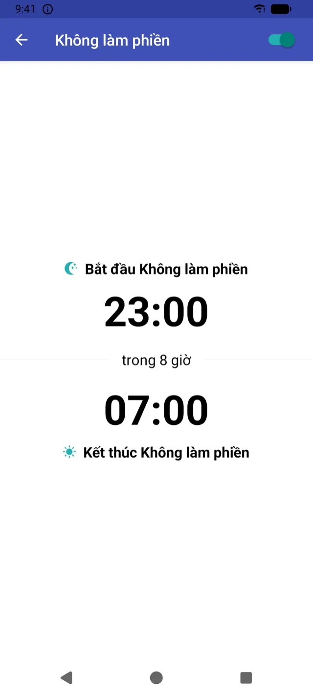 Màn hình cài đặt giờ Không làm phiền