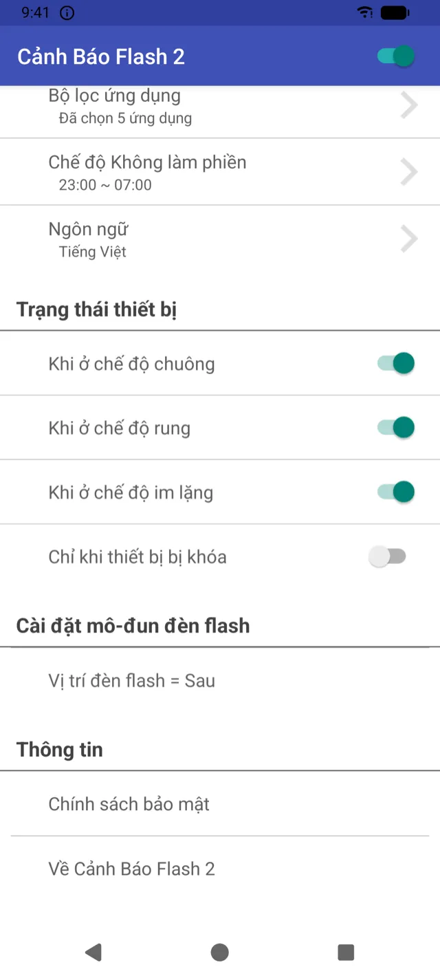 Cài đặt trạng thái thiết bị cho chế độ chuông, rung và im lặng