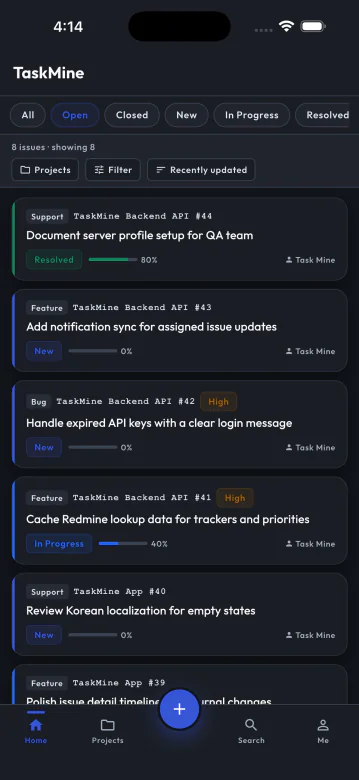 TaskMine app screenshot